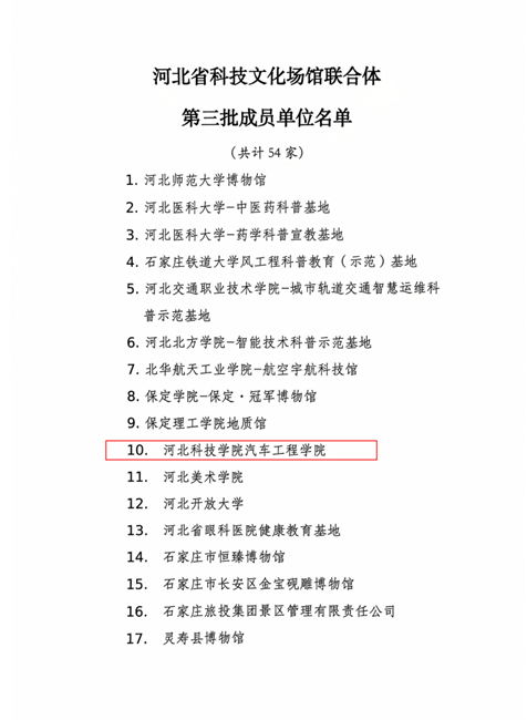 喜讯！河北科技学院汽车工程学院成功入选河北省科技文化场馆联合体第三批成员单位 第 2 张